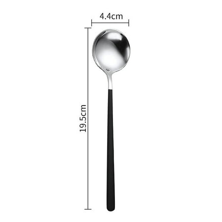 

Stainless Steel Spoon Korean Style Spoon Household Spoon Exquisite Stainless Steel Long Handle Household For Soup Bibimbap BlackSilver