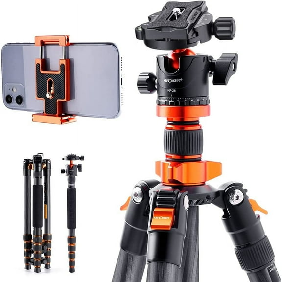 K&F Concept 68" Carbon Fiber Camera Tripod,Compact Tripods with Metal Ball Head,Quick Release Plate,Detachable Monopod 10KG Load for DSLR Cellphone Tripods