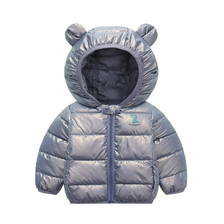 

TUOBARR Toddler Kids Baby Boys Girls Fashion Cute Cartoon Dinosaur Pattern Windproof Padded Clothes Jacket Hooded Coat Gray(1-5Years)