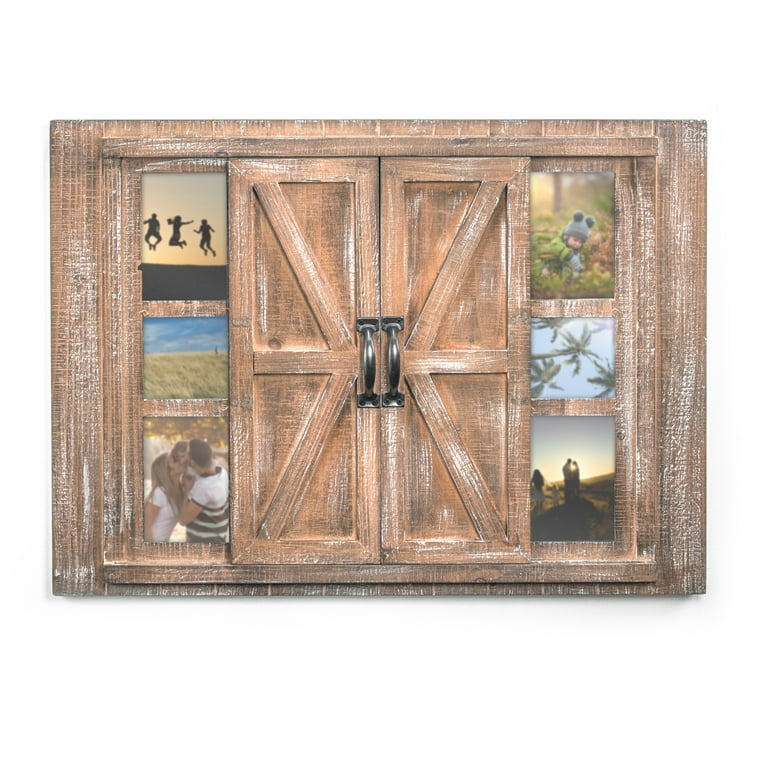 American Art Decor Rustic Wood Sliding Barn Door Photo Picture Frame and Chalkboard Walmart