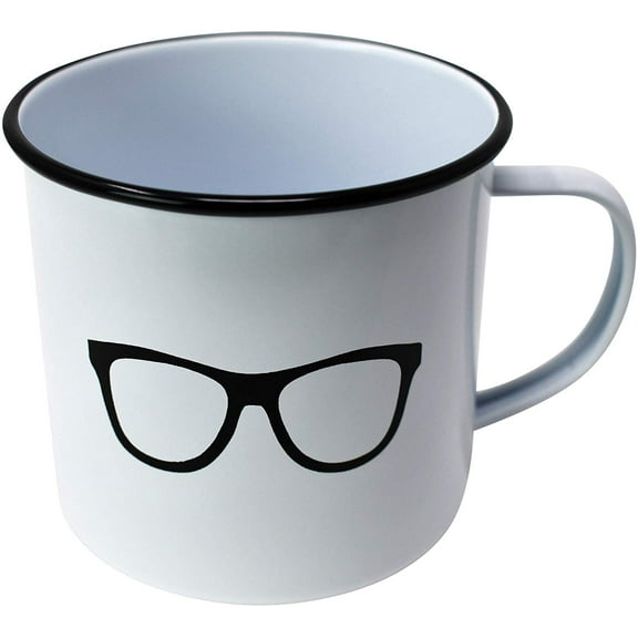 Enamel Mug by Modern Retro! Camping Mug in 8 Vintage Enamelware Designs – Fun Metal Coffee Mug and Durable Camping Cup - Tin Mugs for Coffee (or Whiskey) Home and Camp Cups with Nostalgia (GLASSES)