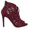 thumbnail image 2 of Wild Diva Women Stiletto Heels Open Peep Toe Cutout Pumps Lace Up Back Zipper BERLIN-101 Burgundy Red Suede 7.5, 2 of 3