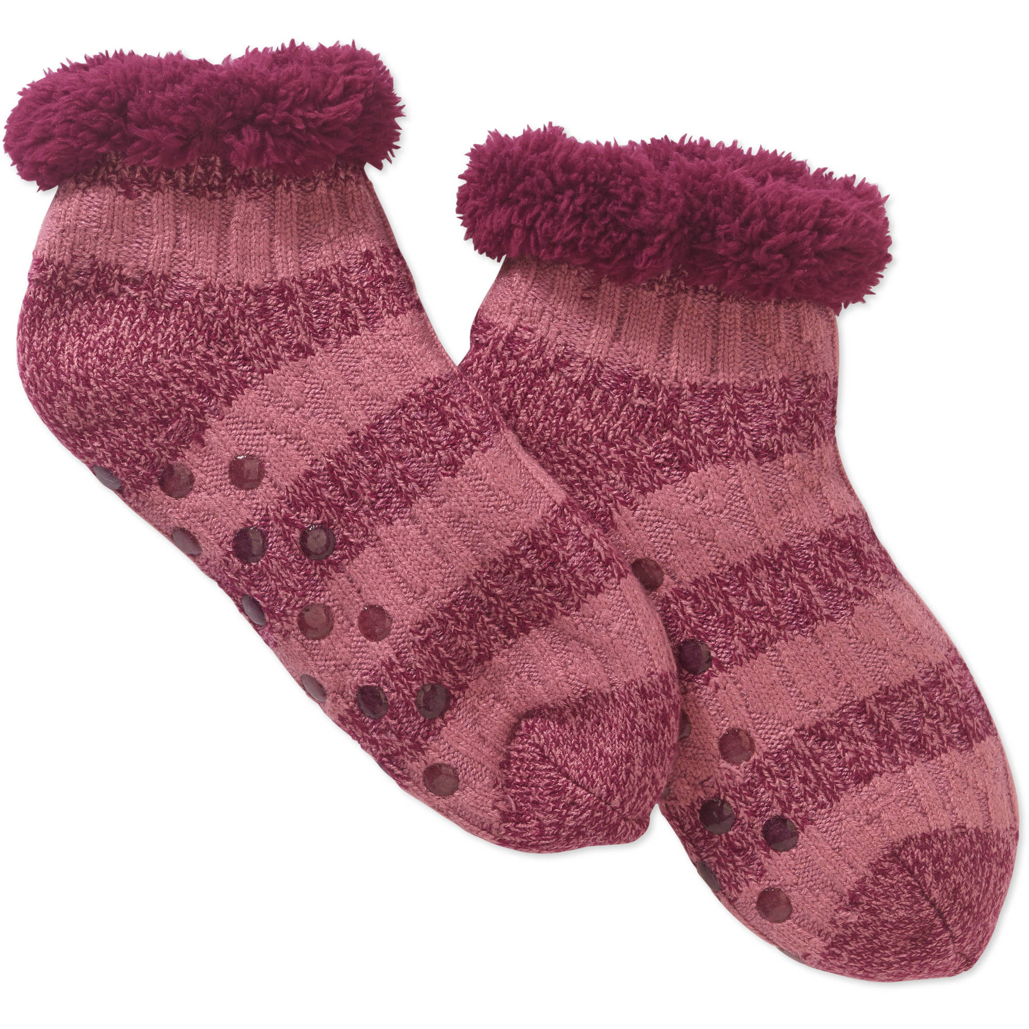 Cozy Warmer Cable Knit Striped Slipper Socks