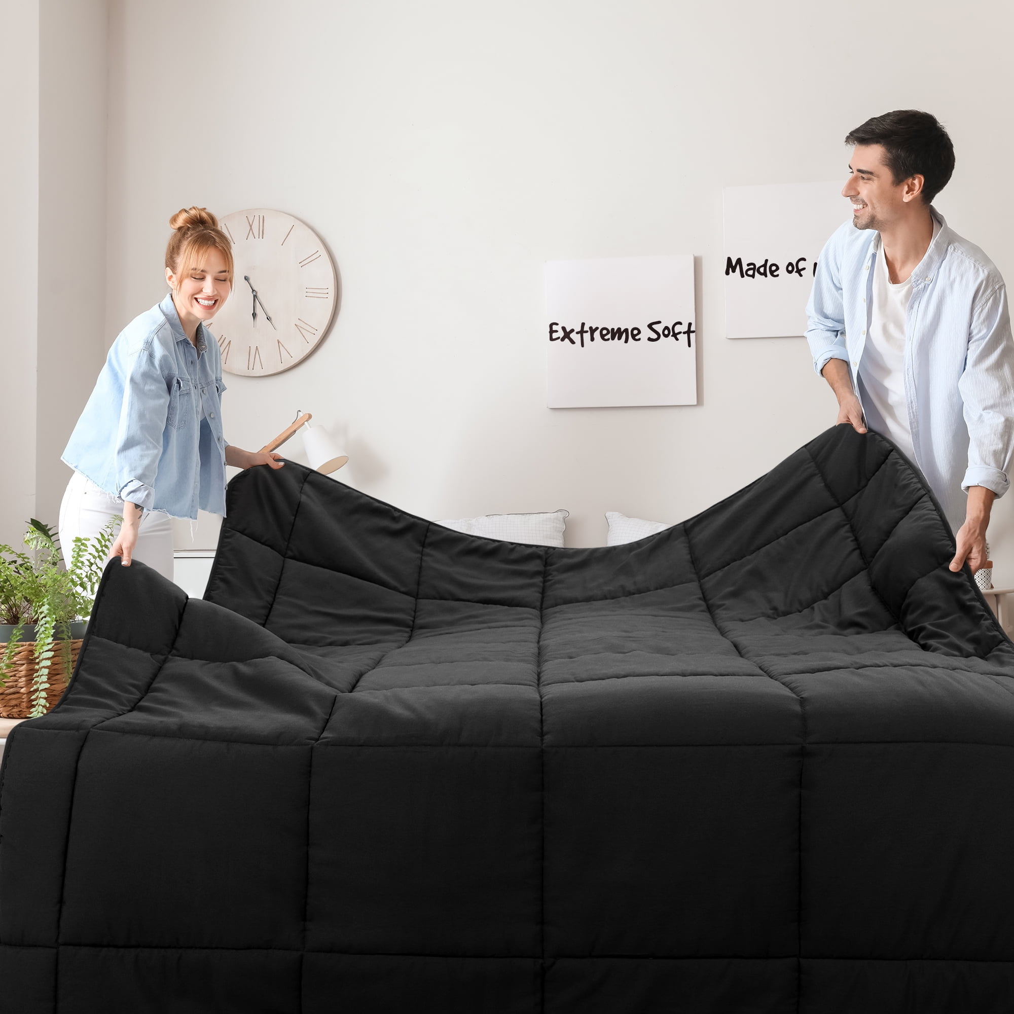 Unique Bargains Quilt Soft Lightweight Down Alternative Comforter Black Twin