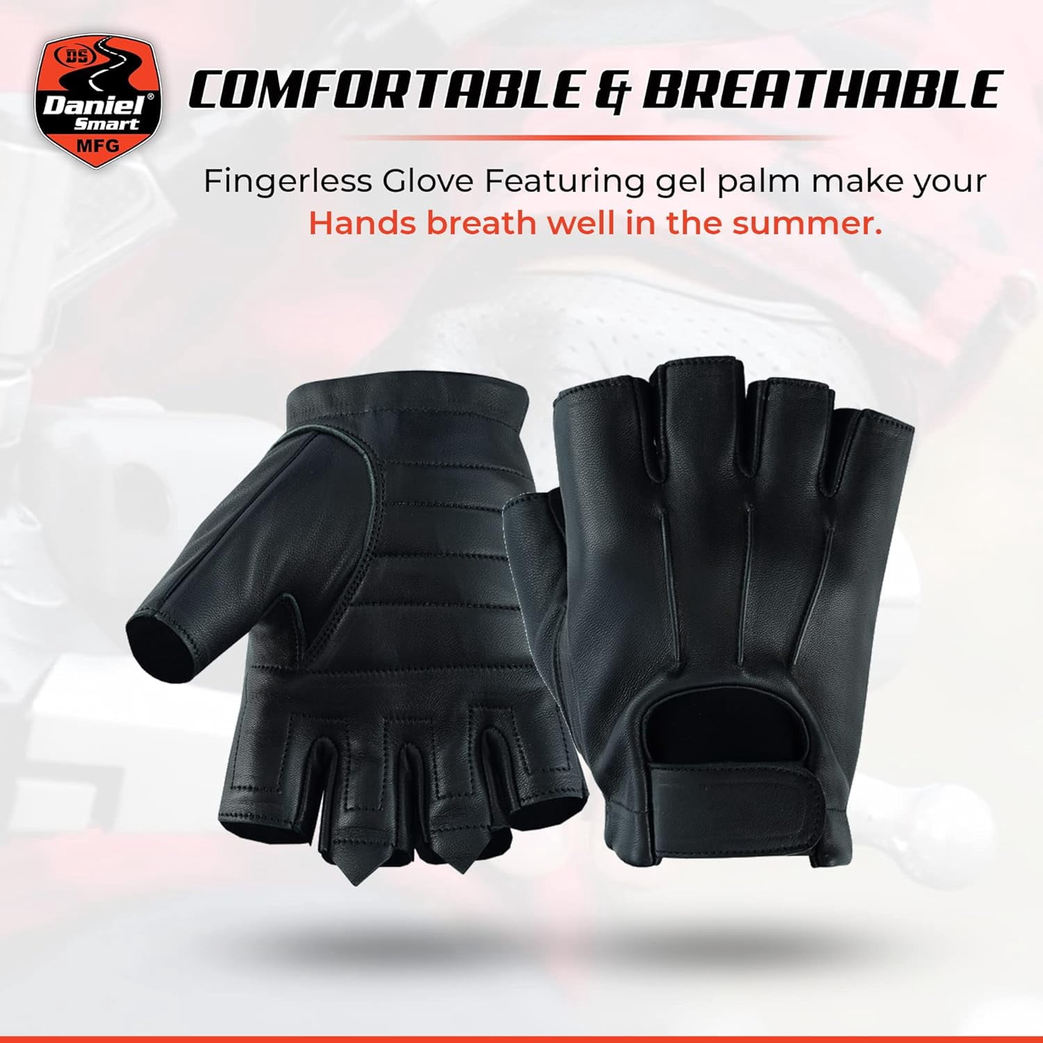 Daniel Smart Deerskin Leather Gloves – Fingerless Motorcycle Gloves with Gel Palm and Wrist Strap