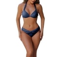 thumbnail image 1 of Womens 2 Piece Swimsuits String Triangle Separates Bikini Sets Solid Color Dark Blue Bathing Suit for Women XL, 1 of 5