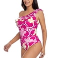 thumbnail image 4 of Balery Vintage Flowers One Shoulder Swimsuits for Women Ruffle Swimsuits Tummy Control One Shoulder Bathing Suits-Small, 4 of 8