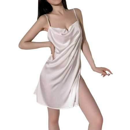 Midwennn Women Lingerie Lace Nightgown With G String Chemise Deep V Neck & Strap Nightdress Mesh Sleepwear Lingerie with Push up Bra Sexy Lingerie for Women Long Sleeve