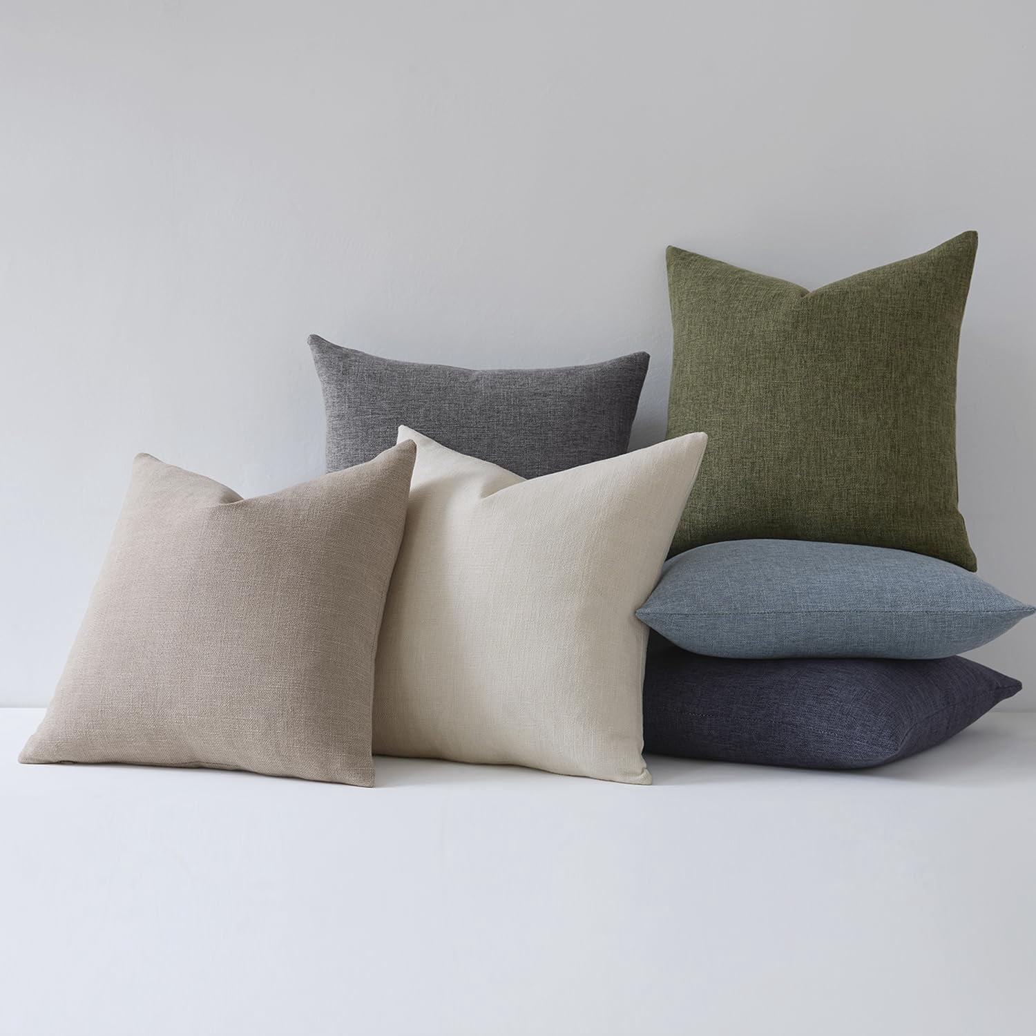 Set Of 2 Dark Moss Green Throw Pillow Covers 22x22  Modern Farmhouse Linen Blend Decorative For Couch Sofa Bed Earth Tone Home Decor
