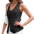 thumbnail image 2 of Summer Scoop Neckline Women Solid Slim Fit Button Down Vest Waistcoat Tops, 2 of 9