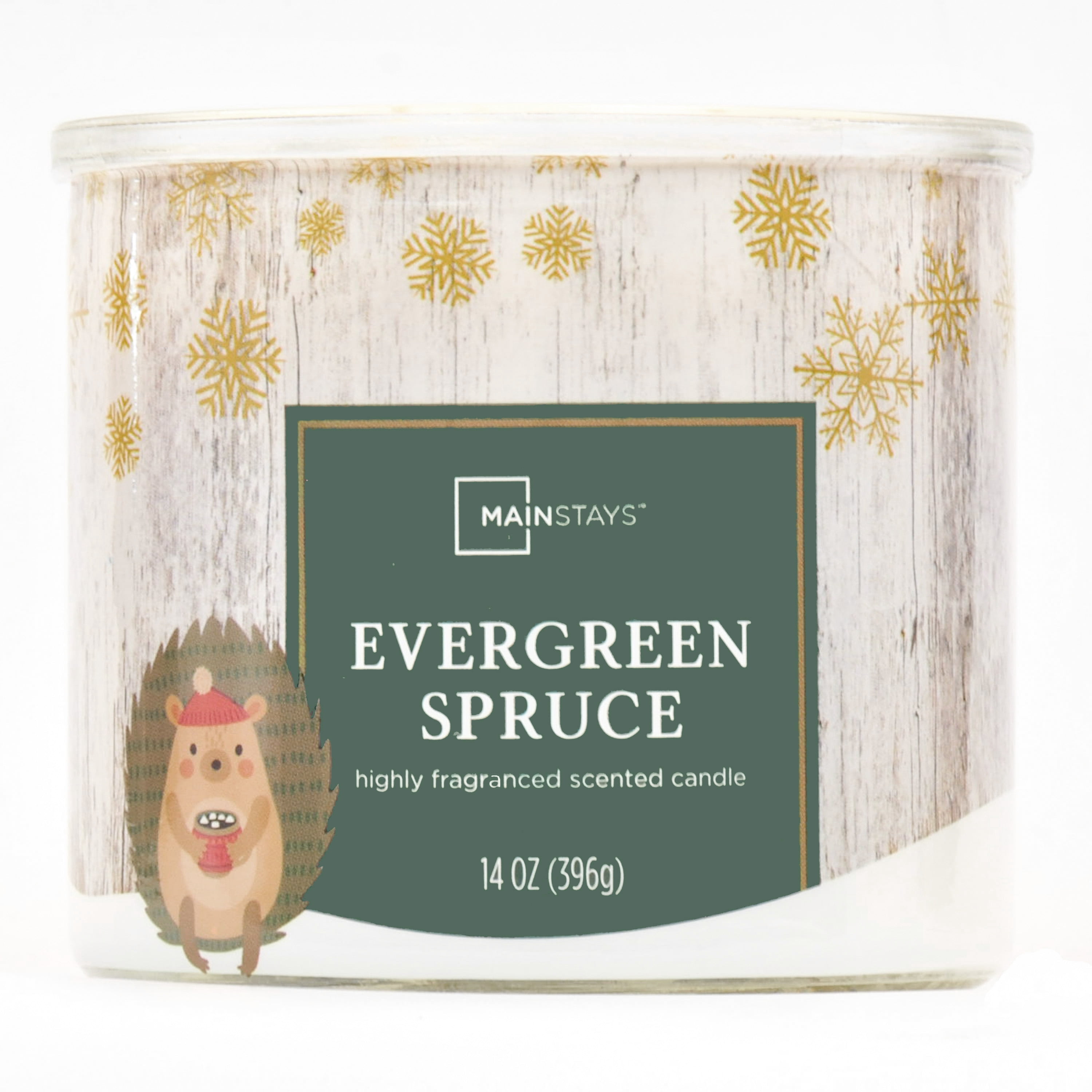Mainstays Hedgehog Wrapped 3-Wicked Scented Evergreen Spruce candle, 14-Ounce