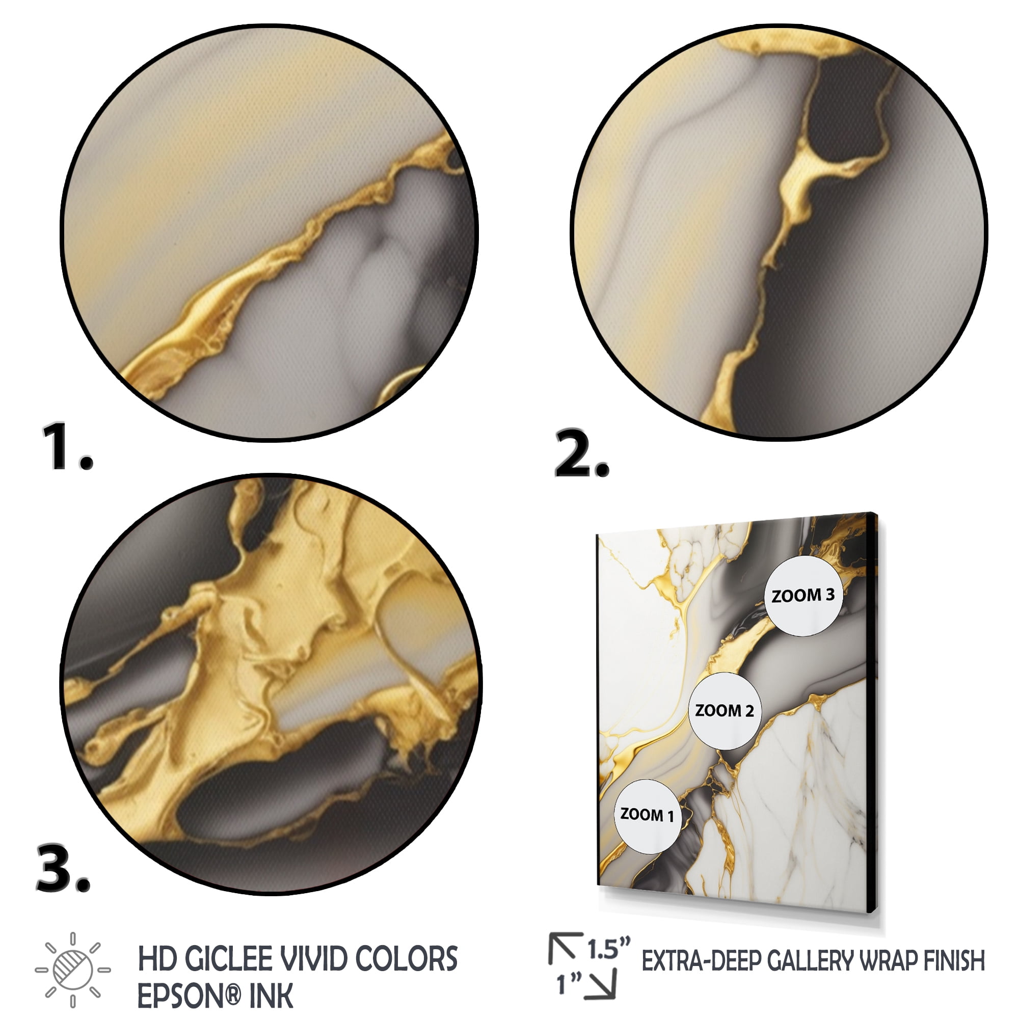 Designart Abstract Geode Marble White And Gold II Canvas Wall Art