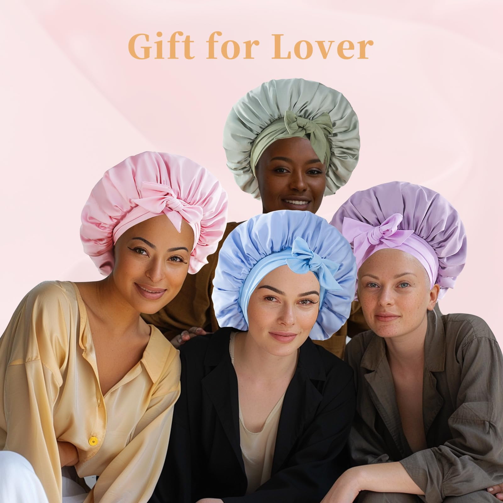 Silk Bonnet for Sleeping Women, Satin Hair Bonnet for Sleeping for Wavy Curly Natural Hair Women Men, Rose Red