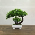 thumbnail image 2 of yoerm Small Fake Plants - Plastic Artificial Bonsai Tree Emerald Green Decor for Home Bedroom Wall Shelf Office Desk Farmhouse Room Decor, Tall 8.5", 2 of 5