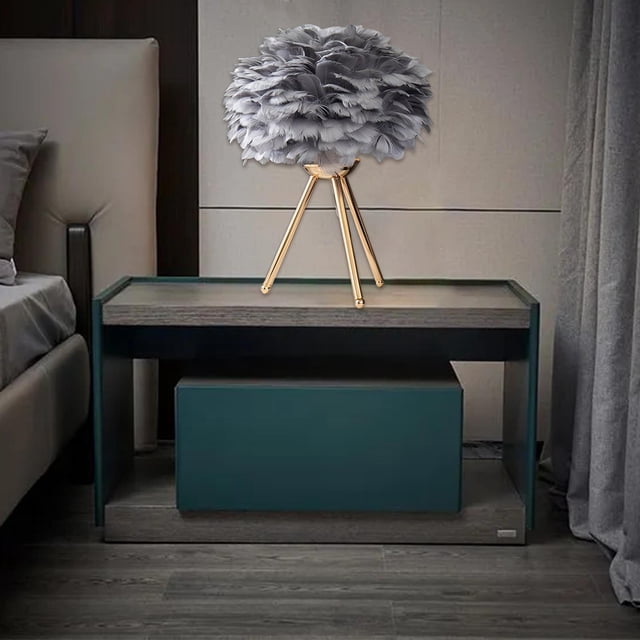 Lámpara de Mesa con Pantalla de Plumas Yinane Gris lámpara de noche de escritorio