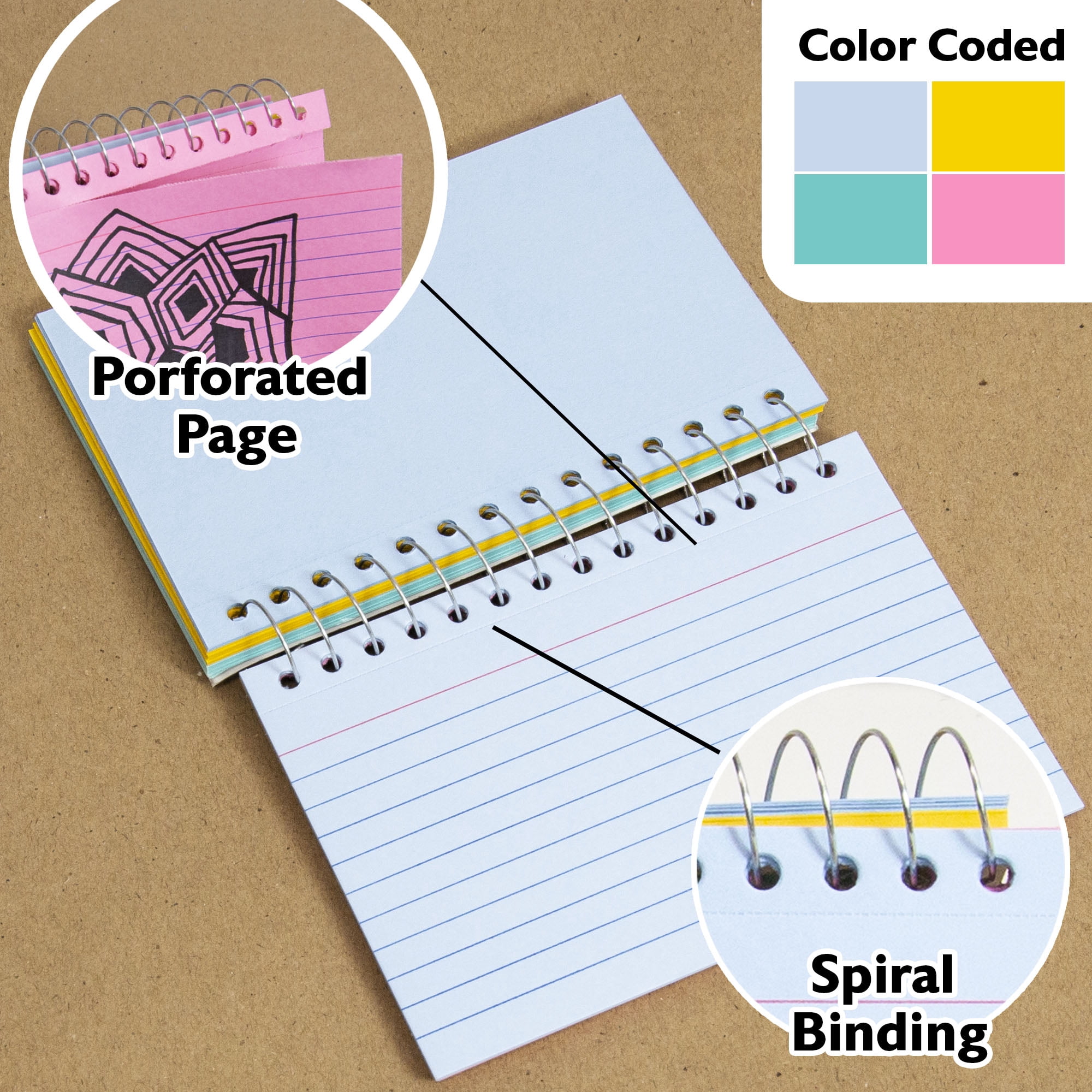 BAZIC Ruled Index Cards Book 3"X5" 1800 Count, Assorted Color Ruled Lined Flashcards