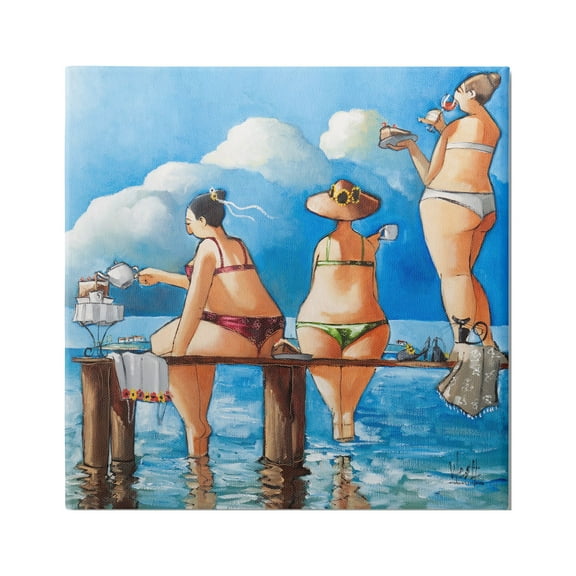 Stupell Whimsical Summer Beach Ladies Landscape Painting Gallery Wrapped Canvas Print Wall Art