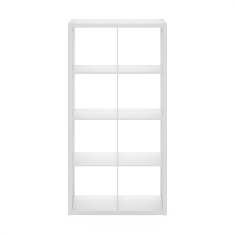 Furinno White 8-Cube Wood Shelf Storage Organizer, Horizontal Book