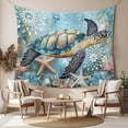 thumbnail image 2 of Coastal Sea Turtle Tapestry for Bedroom Wall Hanging Tapestry, Vintage Teal Nautical Beach Botanical Ceiling Backdrop Tapestries Poster Blanket Wall Decor for Teens Room Living Room Dorm 59" x 90", 2 of 8