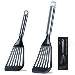 Nylon Black Flexible Non-Stick Slotted Spatula with Curved Handle Nylon Black Flexible Non-Stick Slotted Spatula with Curved Handle
