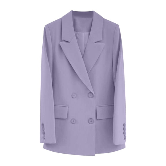 Blazer for Women Open Front Long Elegant Button Down Cardigan Business Office Jacket Casual Loose Notched Lapel Long Sleeve Work Purple S