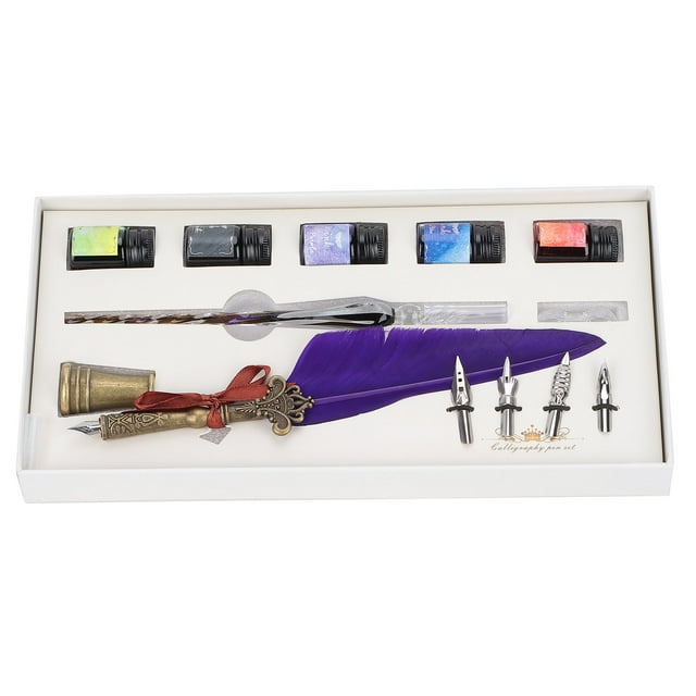 Quill Pen, Vintage Calligraphy Dip Pen Kit Writing Quill Dip Pen Feather Pen Handcrafted Retro Quill Pen Set For Sketching For Comics For Writing SP118043 Pearlescent Dark