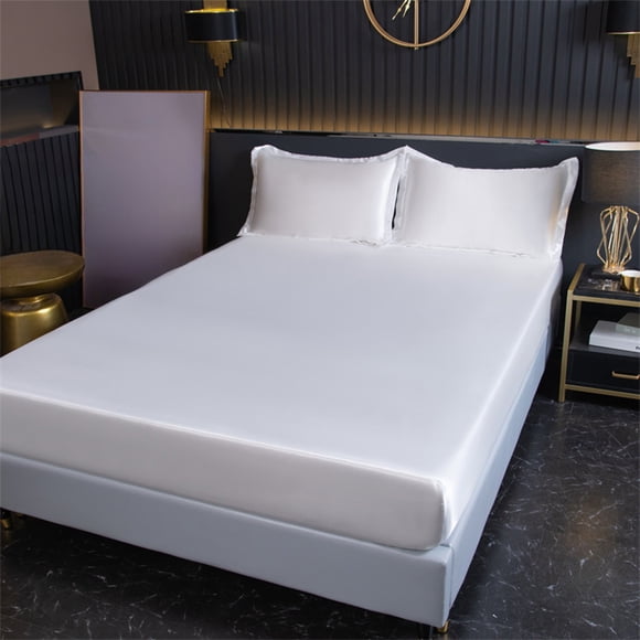 Queen Satin Sheet Set 4-Piece with Deep Pocket Fitted Sheet and 2 Pillowcases, Brushed Microfiber Polyester, Multicolor, Fits Up to 16 in