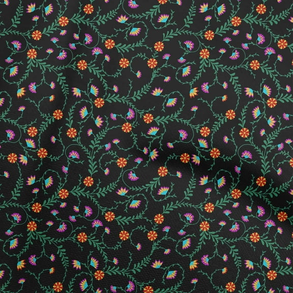 oneOone Polyester Spandex Black Fabric Florals Sewing Fabric By The Yard Printed Diy Clothing Sewing Supplies 56 Inch Wide