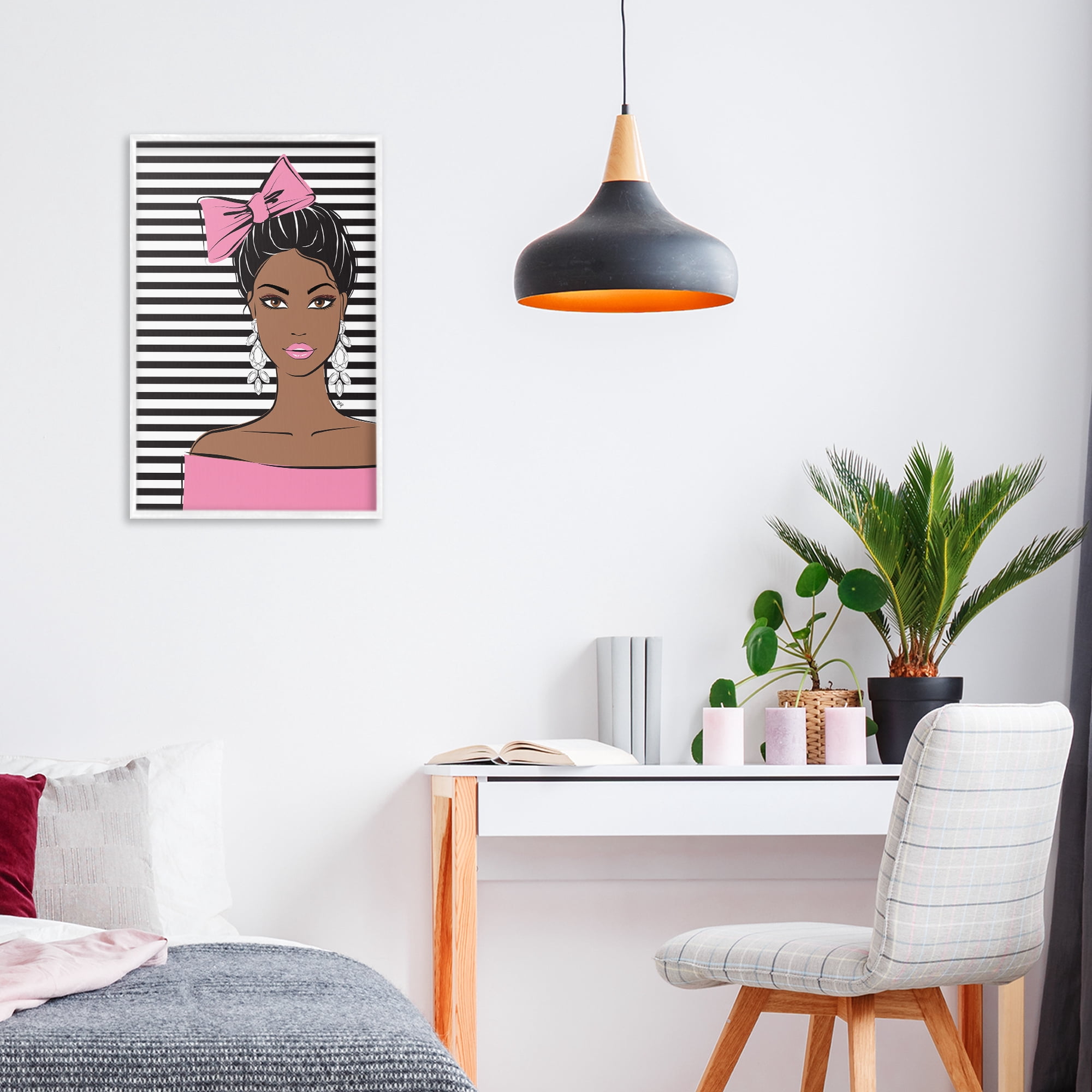 Stupell Industries Girl with Bow & Jewel Earrings White Framed Giclee Art, design by Martina Pavlova