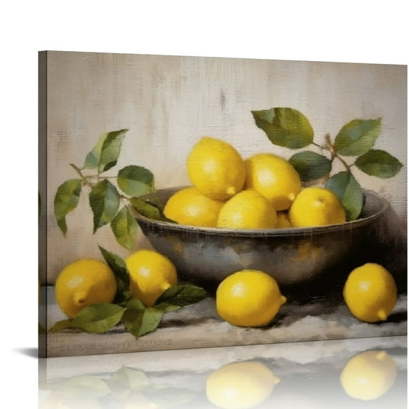 EastSmooth Vintage Frame Art, Kitchen Still Life Lemons, Rustic Farmhouse, Citrus Fruit Bowl Art, Modern Wall Art, Canvas Prints 20x16in
