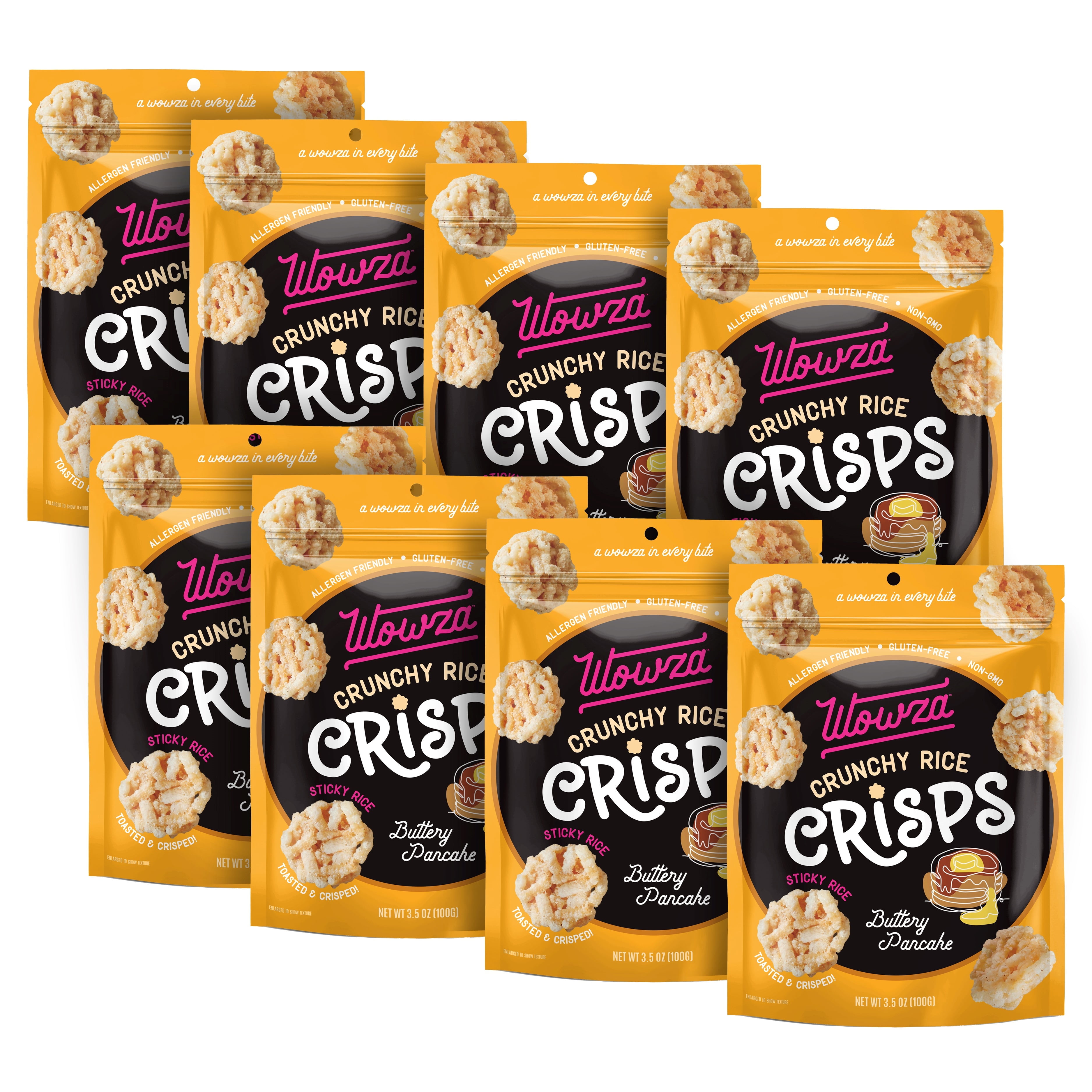 Wowza Buttery Pancake Rice Crisps, Crunchy Rice Chips, 8 Pack, 3.5 oz Bag