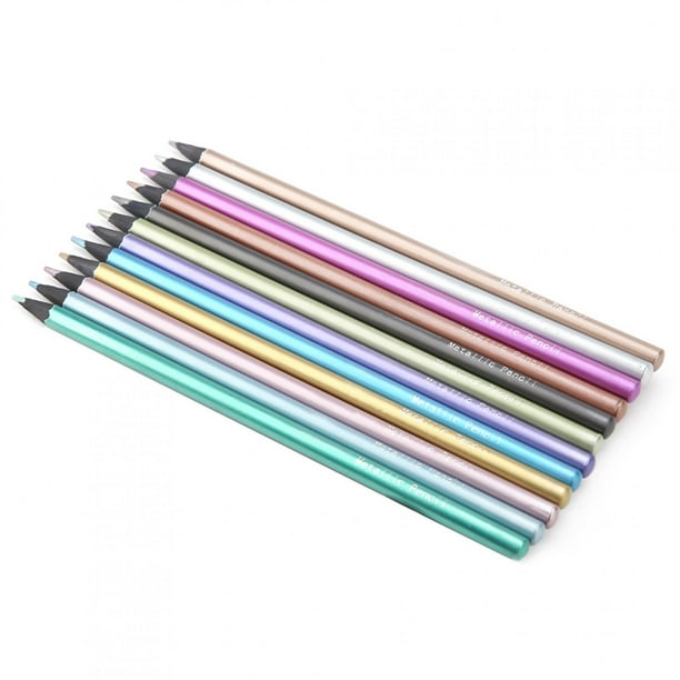Lápices metálicos de 12 colores, juego de lápices de colores de madera negra NO tóxica para libros para colorear