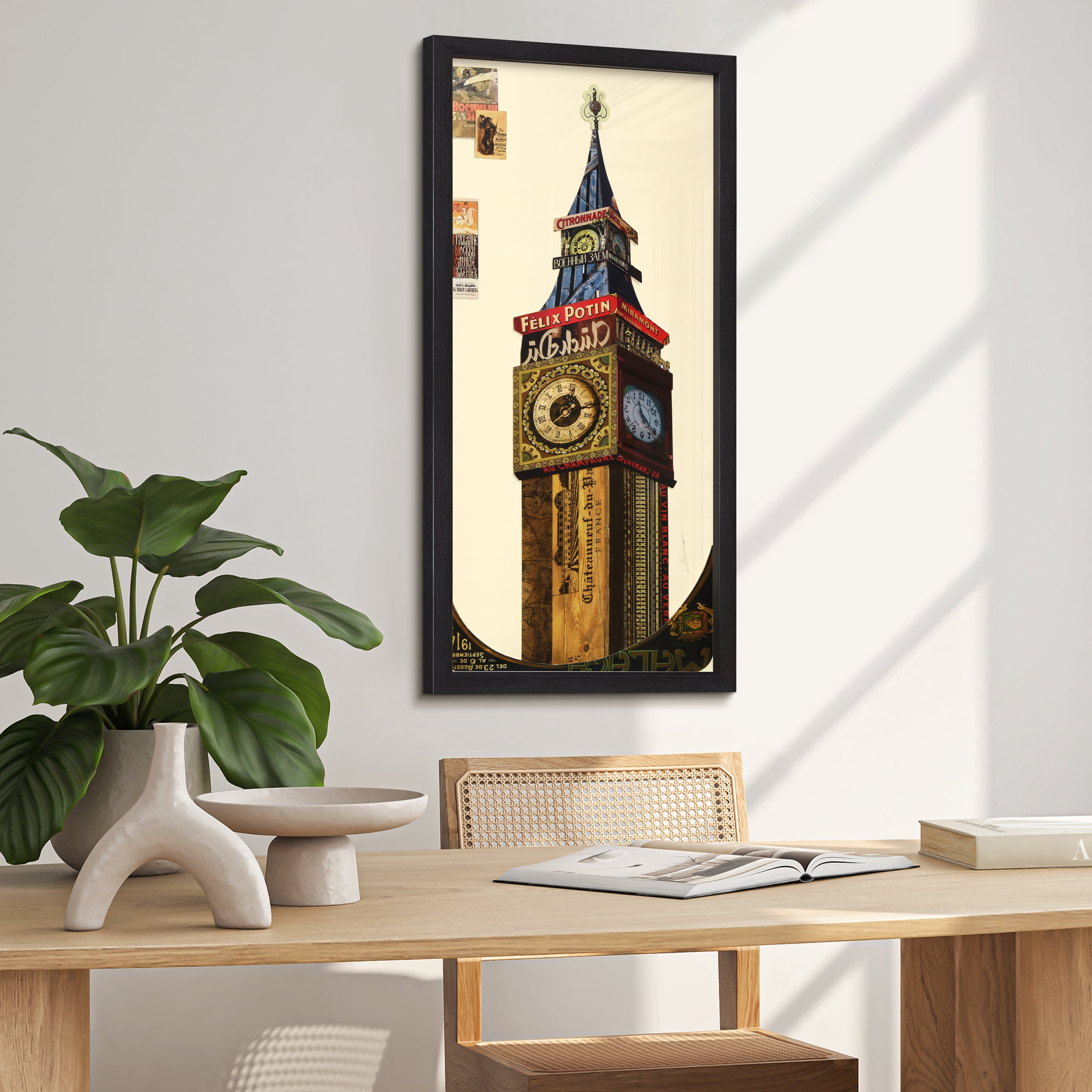 Empire Art Direct "Big Ben" Alex Zeng's dimensional collage, under glass & a black shadow box frame