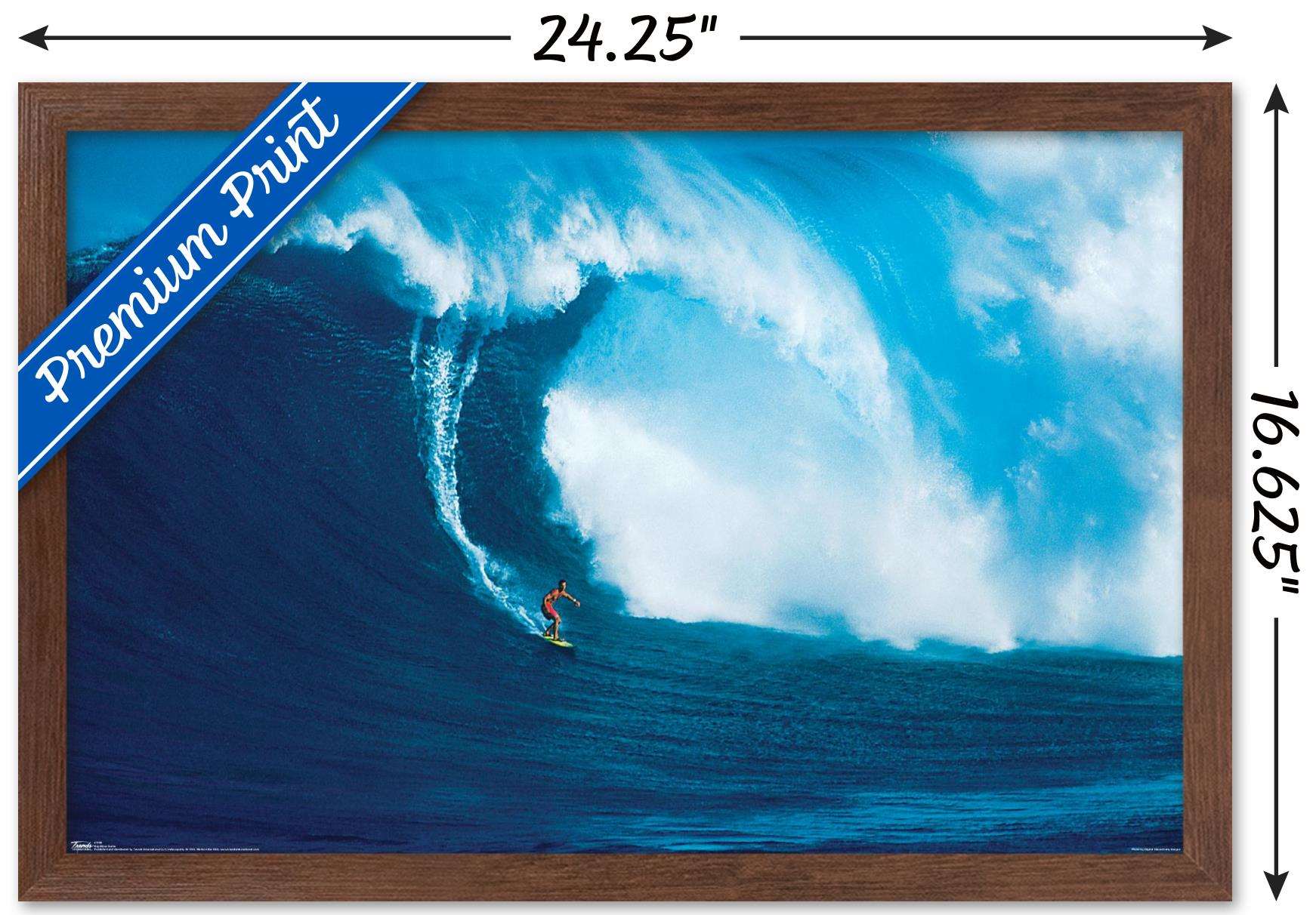 Big Wave Surfer Wall Poster, 14.725" x 22.375", Framed