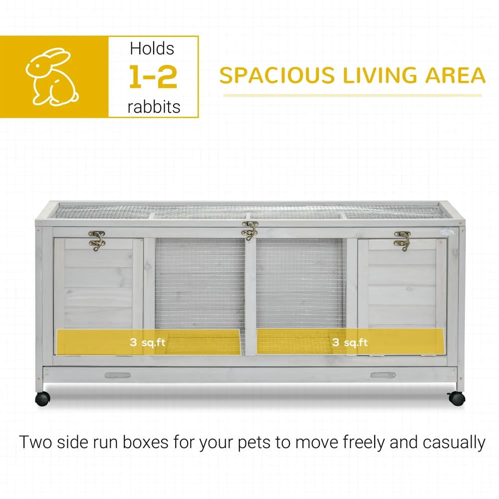 Spaco Wooden Rabbit Hutch with Wheels and Removable Tray, Dividers for Indoor Use, Light Gray