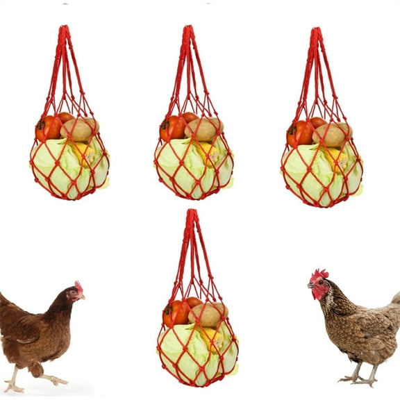 Red Chicken Coop Feeder,Chicken Vegetable String Bag,Fruit Holder Feeding Tool,Reusable Cabbage Feeder,for Poultry Vegetable Fruit (Set of 4)