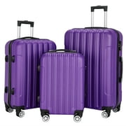 Ktaxon 3 Pcs Luggage Travel Set Bag ABS Trolley Suitcase Purple