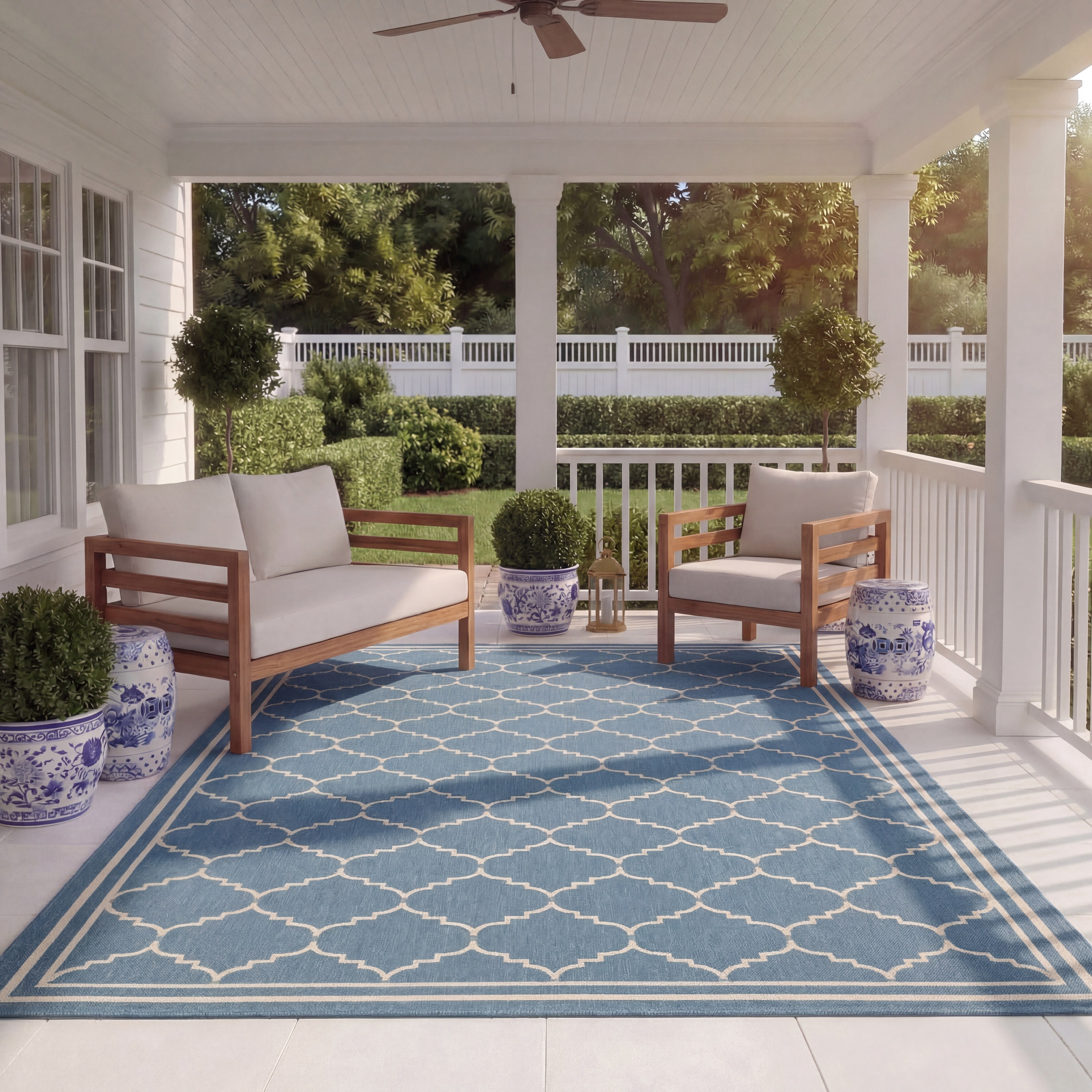 Safavieh Courtyard Amy Geometric Indoor/Outdoor Area Rug, Blue/Beige, 6'7" x 6'7" Square
