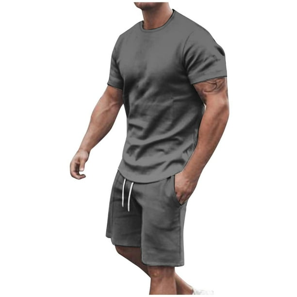 Mens Pantalones Casuales Cuello Redondo Impresión de Manga Corta Blusa Y Pantalones Cortos Traje, Pantalones de Traje para Hombres