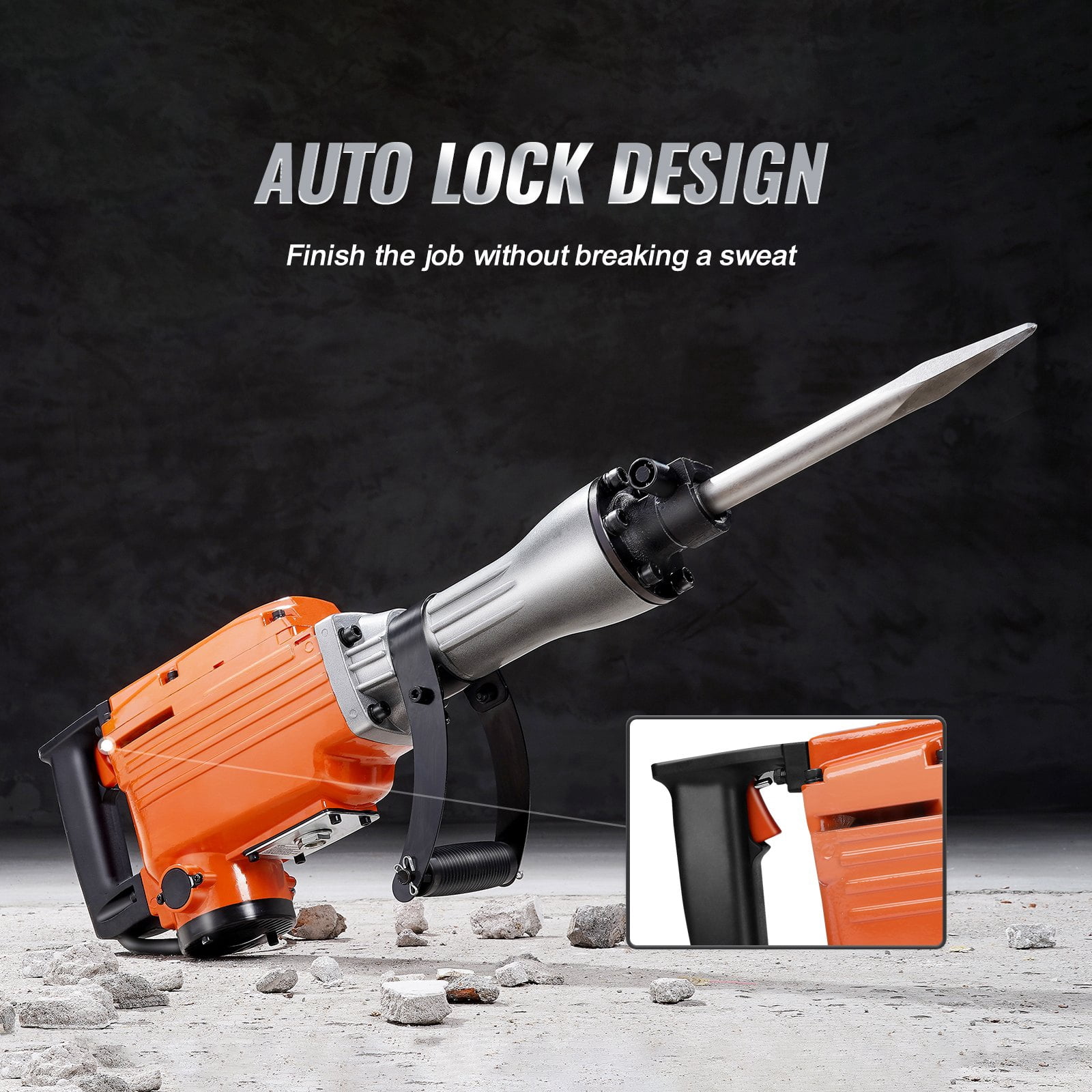 2200W Demolition Jack Hammer, 66J Impact Electric Concrete Breaker with 6 Chisel Bits & Carrying Case, 360° Rotating Handle for Professional Demolition Work