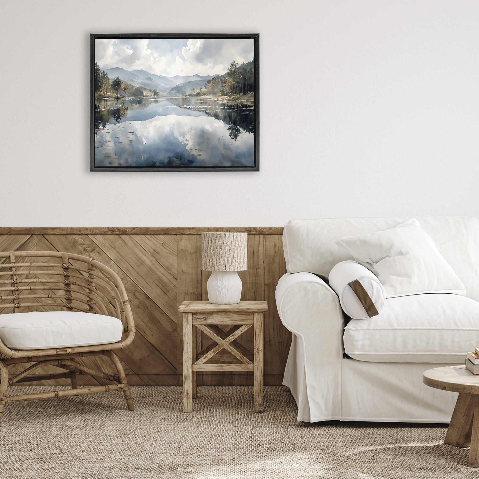 Stupell Industries Nature's Reflection on Mountain Lake Black Framed Floater Canvas Wall Art, design by Franklyn Gregory