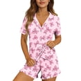 thumbnail image 6 of TARIENDY Pajamas for Women Set Button Down Bow Sleepwear Sets with Pocket 2 Piece Short Sleeve Sleepwear Tops and Ruffle Shorts Multicolor*5 M, 6 of 8