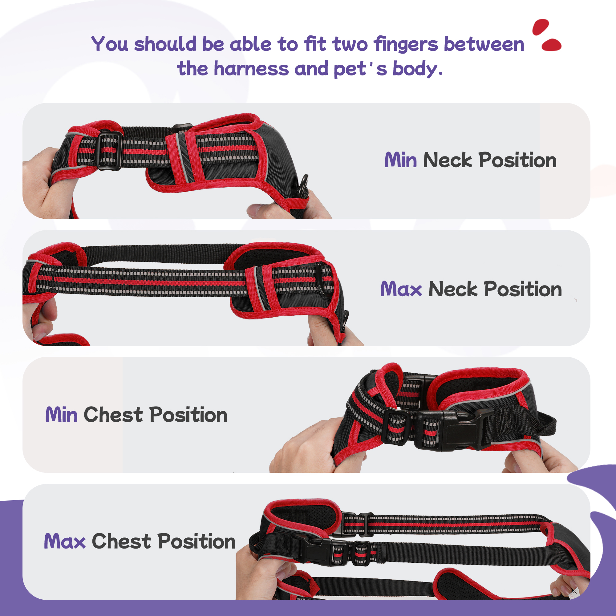Pigo No-Pull Dog Harness, XS, Black & Red with Handle photo 8