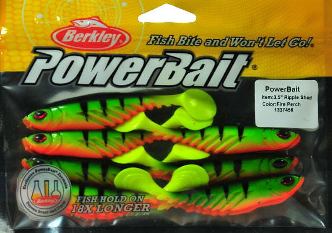 Berkley PowerBait Ripple Shad Fishing Bait, Fire Perch, 3 1/2in | 9cm