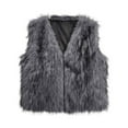 thumbnail image 5 of Women's Faux Fur Sleeveless Vest, Eco-Friendly Plush Waistcoat, Stand Collar Open Front Gilet, Warm Padded Layer, Cropped Fleece Jacket, Casual Layering Piece Grey XXXL, 5 of 5