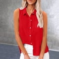 thumbnail image 2 of Duoif Womens Tank Tops Collared Oversized Linen Shirt, Sleeveless Work Casual Top Womens Shirts Red M, 2 of 4