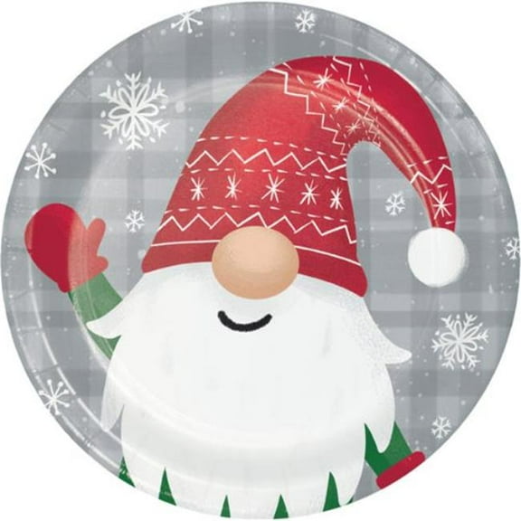 Creative Converting 359496 Holiday Gnomes Luncheon Paper Plate
