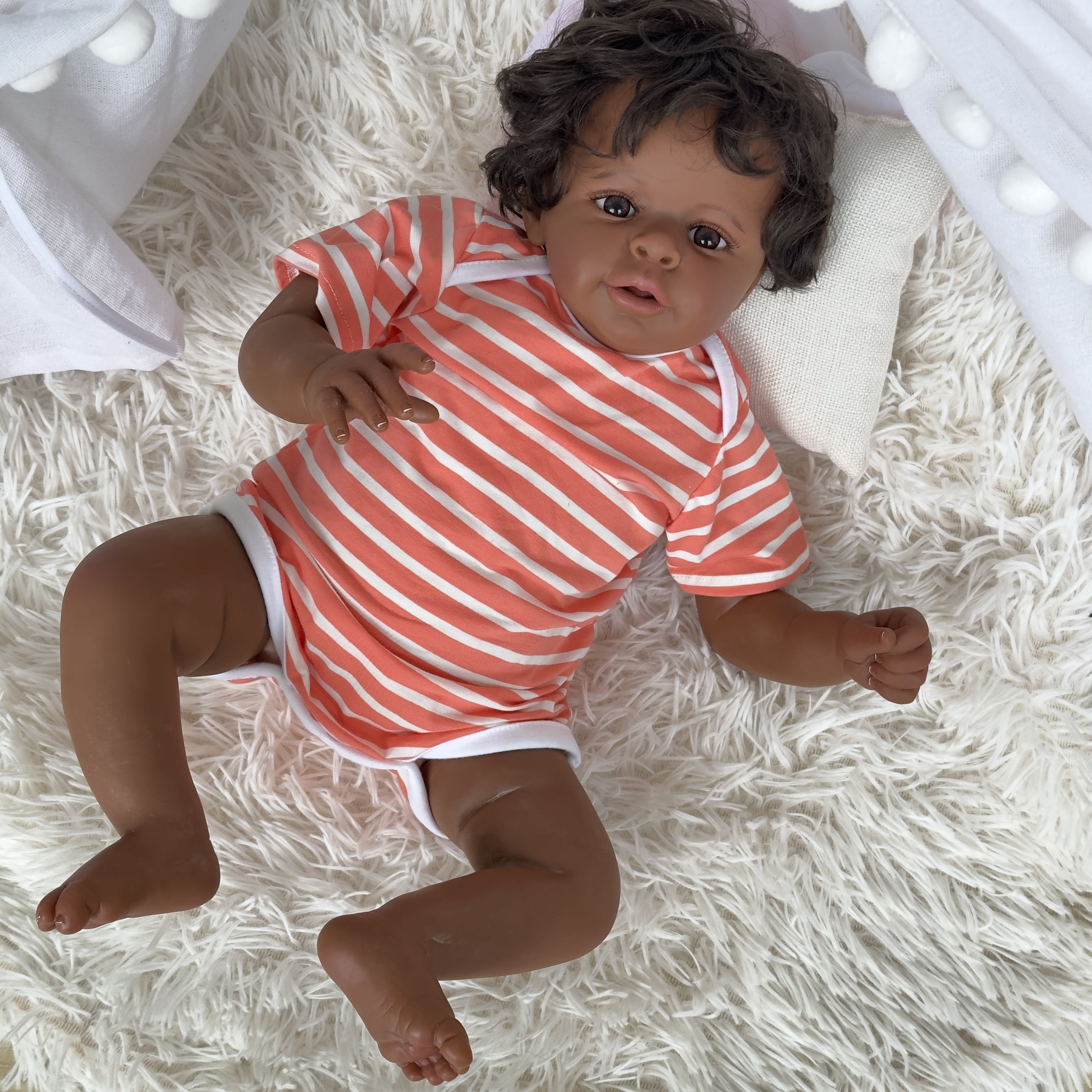 Realistic Reborn Baby Dolls 21 inch African American Real Life Newborn Cloth Body & Vinyl Limbs with Outfit and Feeding Toy for Age 3 And Up