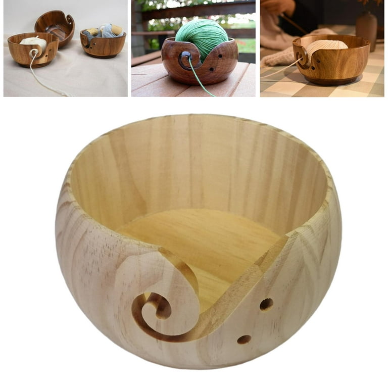 Knitting Bowls For Yarn Solid Wood Knitting Bowl With Holes Perfect Yarn  Holder Bowl For Crocheting