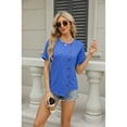 thumbnail image 2 of XCHQRTI Womens Irregular Hem Tshirt Buttons Slit Blouse Solid Color Blouse Short Sleeve Casual Tops, 2 of 9
